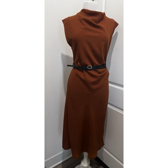 ZARA ZW COLLECTION Belted Midi Dress Size Large Sleeveless New side pleat - Picture 9 of 9